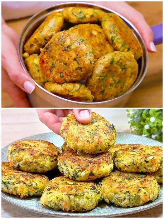 Plate of homemade vegetable patties with fresh herbs and spices.