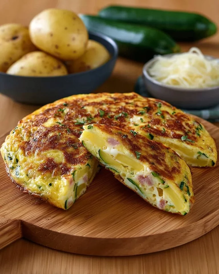 Delicious zucchini and potato frittata served on a plate.