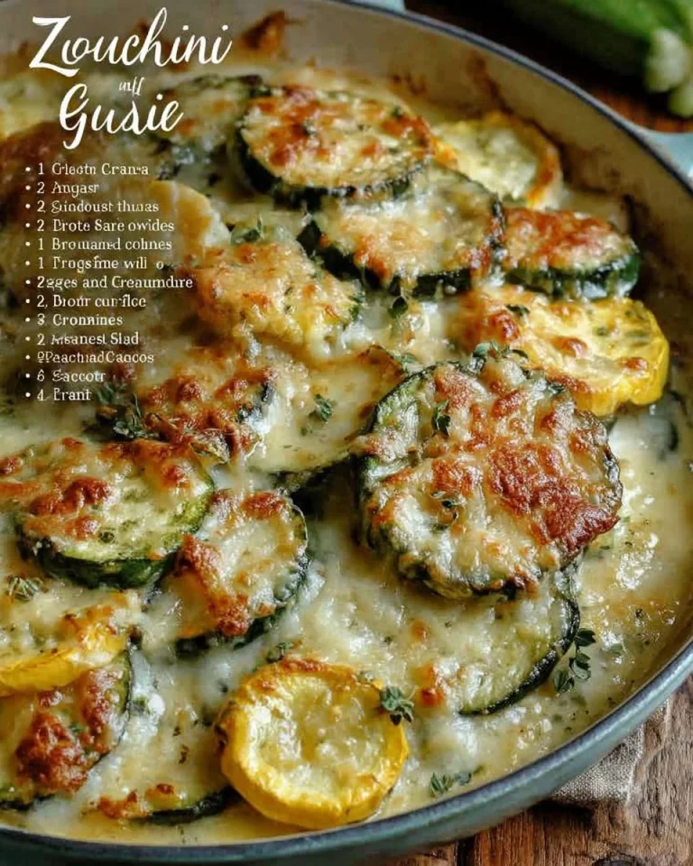 Zucchini and Yellow Squash Au Gratin with cheese and breadcrumbs baked to perfection.