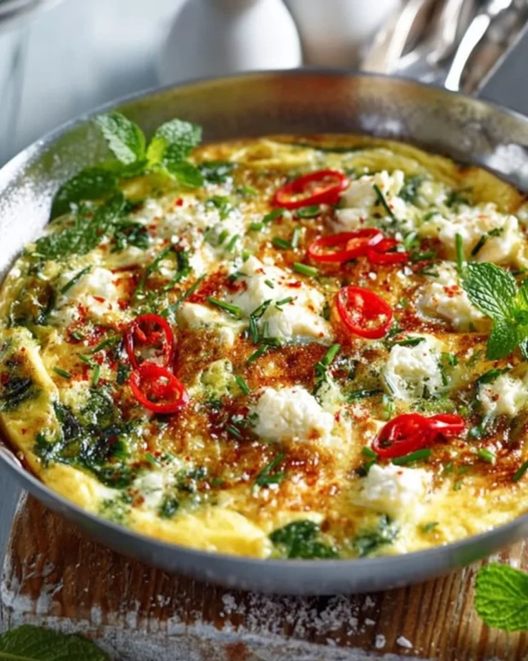 Zucchini Frittata with feta cheese and fresh mint on a plate