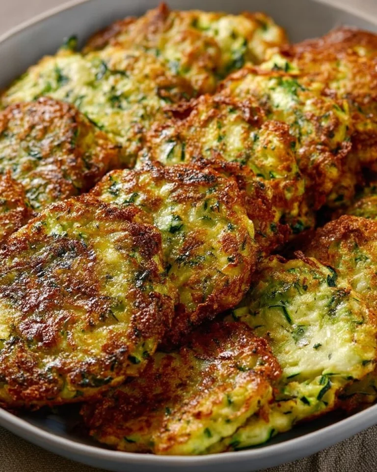 Delicious zucchini fritters with chicken meat served on a plate