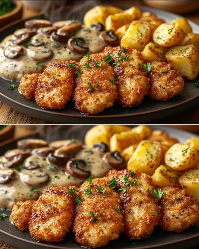 Crispy Chicken Cutlets with Creamy Mushroom Sauce