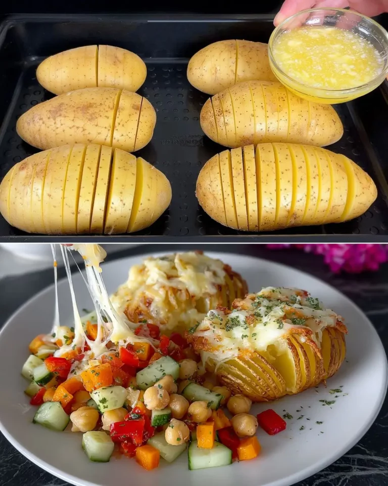 Hasselback Potatoes with Mediterranean Chickpea Salad