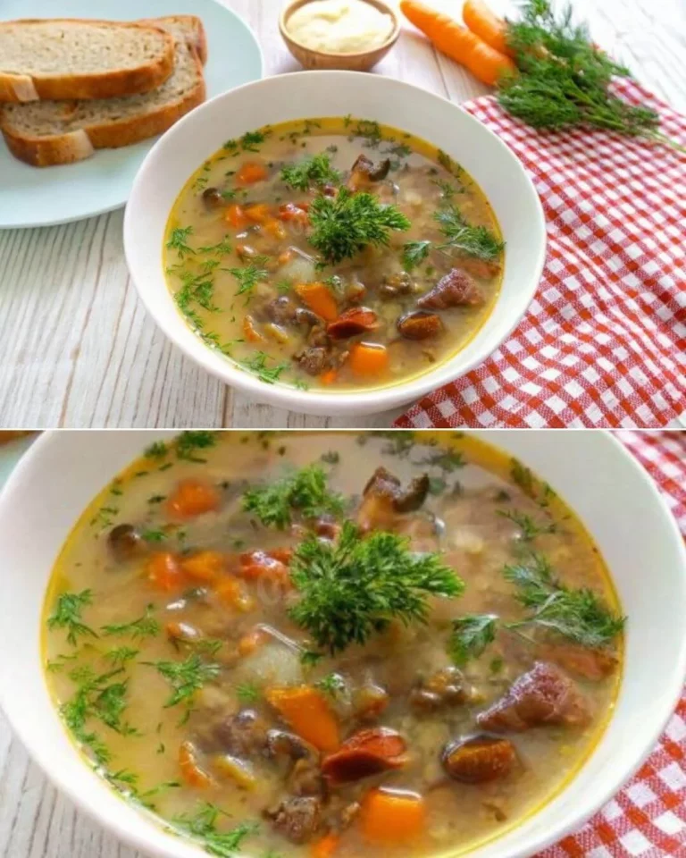 A bowl of aromatic and rich boletus mushroom soup garnished with herbs.