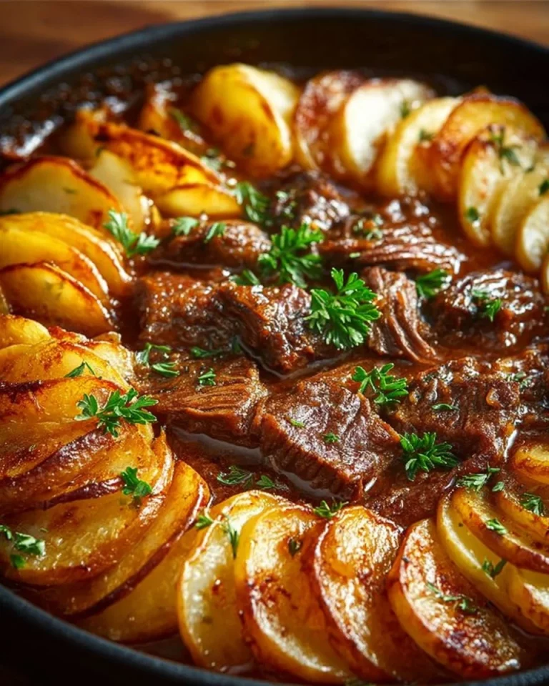 Delicious bowl of beef stew with tender beef chunks and hearty potatoes