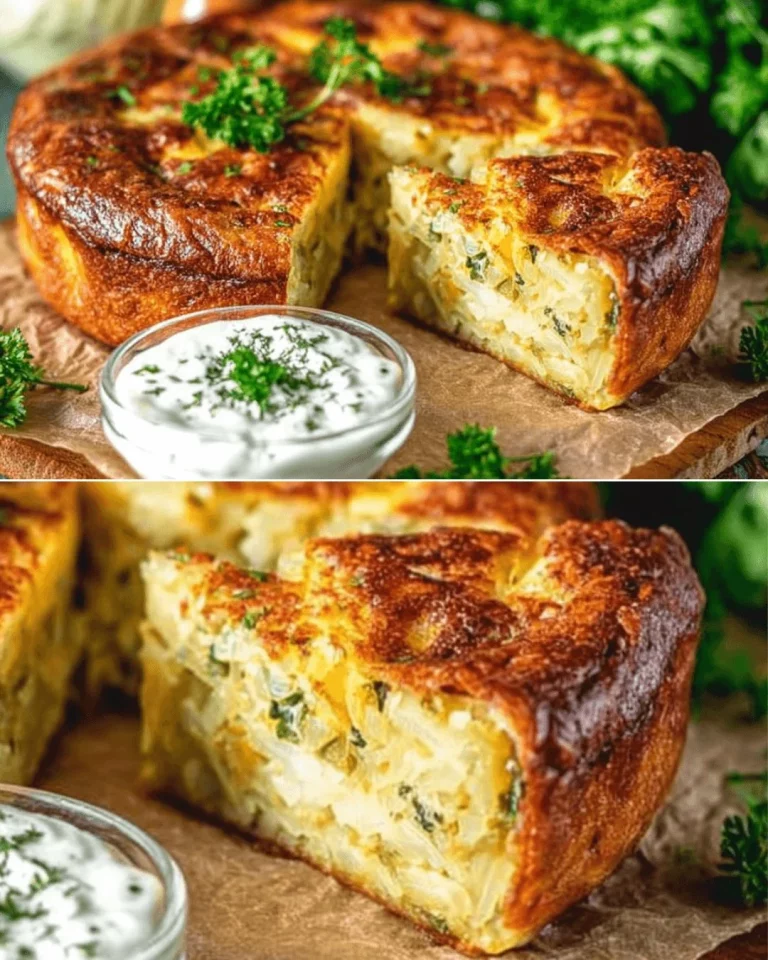 Cabbage and Sour Cream Pie fresh out of the oven, golden and delicious.