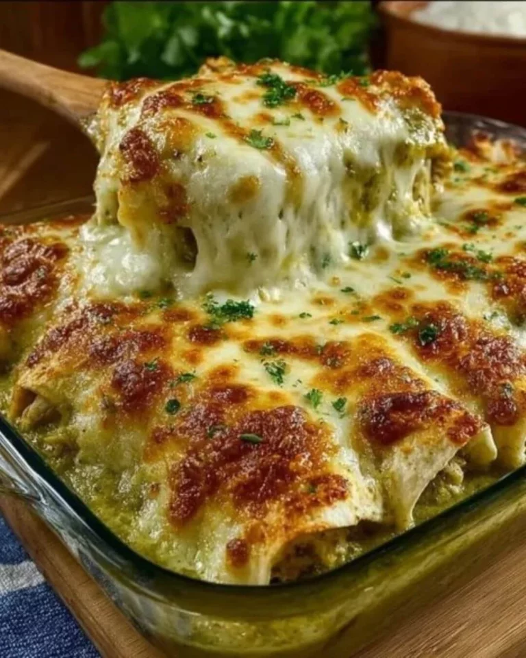 Creamy green chile chicken enchiladas topped with cheese and green sauce on a plate