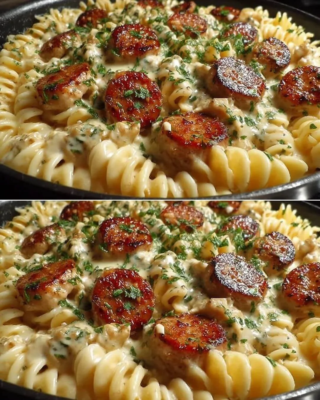 Creamy Pepper Jack Chicken with Sausage Pasta dish served in a bowl