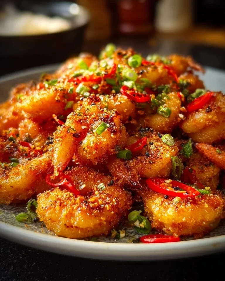 Deliciously crispy salt and pepper shrimp served on a plate.