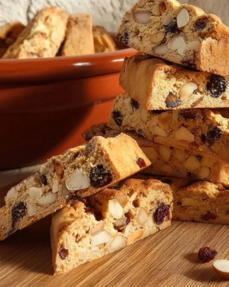 Crispy treats with cranberries and almonds on a plate.