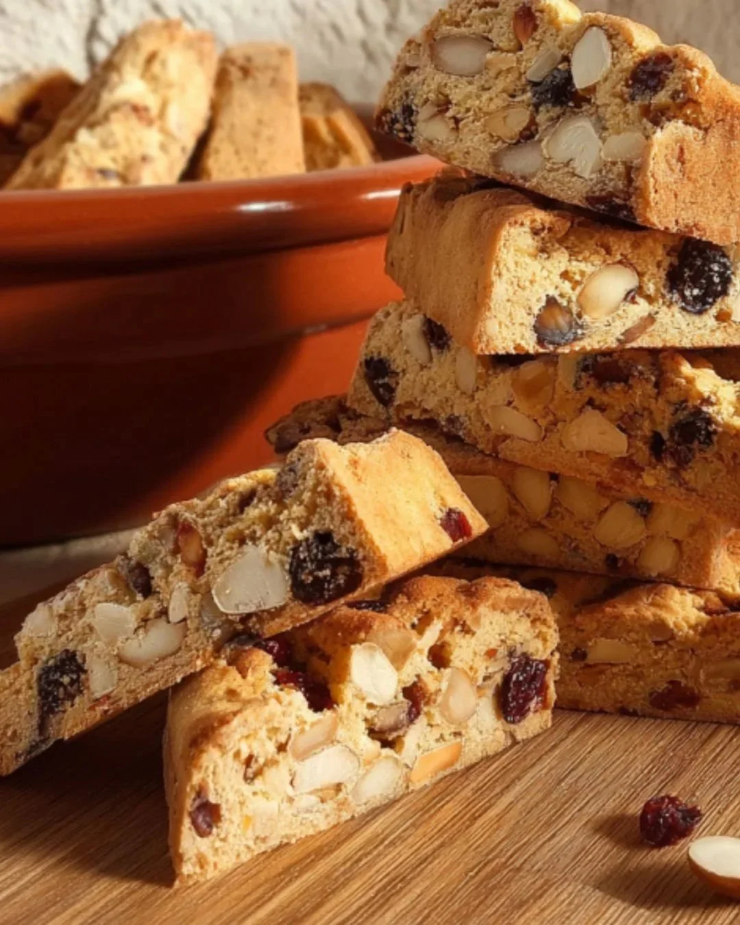 Crispy treats with cranberries and almonds on a plate.