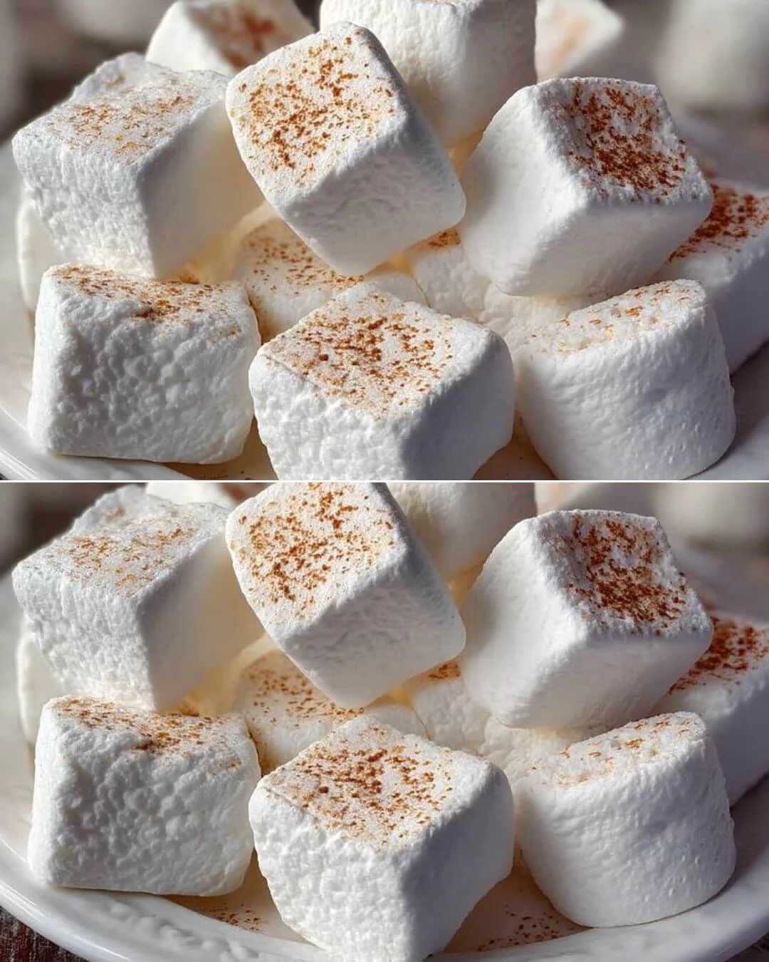 Delicious homemade marshmallow in a fluffy texture on a plate.