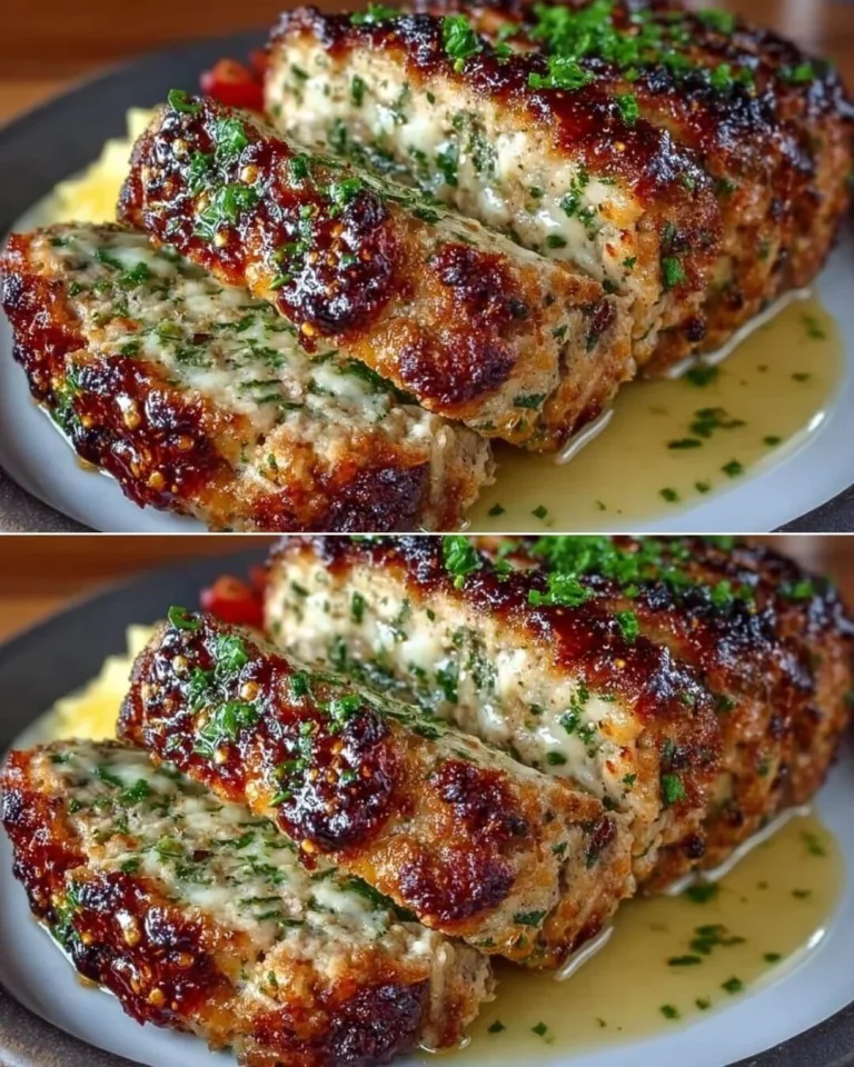 Melt-in-your-mouth garlic parmesan chicken meatloaf served with herbs