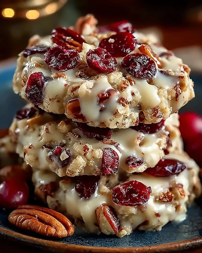 No-Bake Cranberry Pecan Praline Cookies with nuts and cranberries on a plate