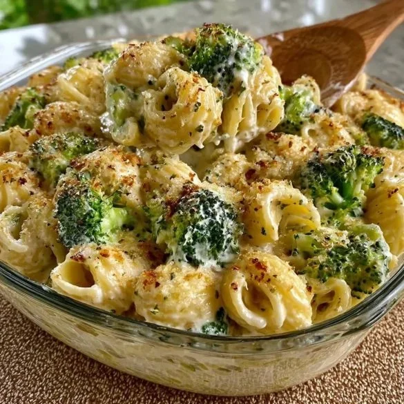 Delicious No-Boil Broccoli Pasta Bake served in a bowl