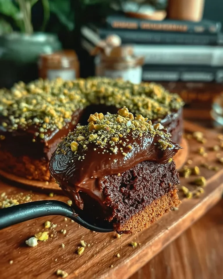 Pistachio and Cottage Cheese Cake decorated with nuts and cream
