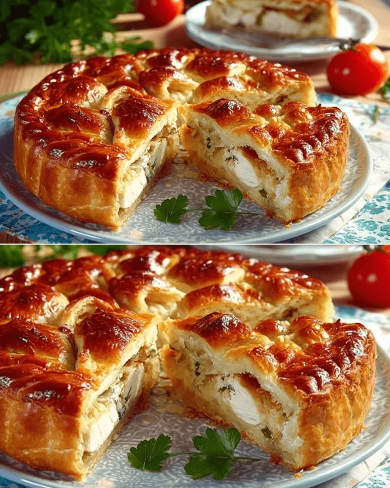 Delicious homemade Potato and Chicken Pie served hot in a rustic dish.