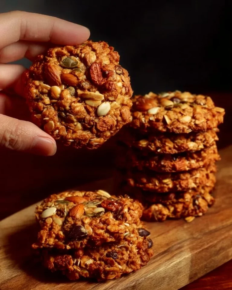 Delicious Seed and Nut Cookies on a wooden plate