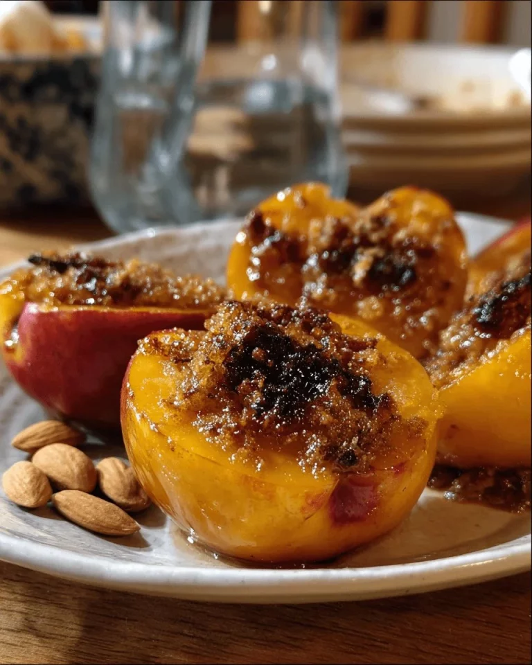 Stuffed peaches with amaretti dessert on a plate