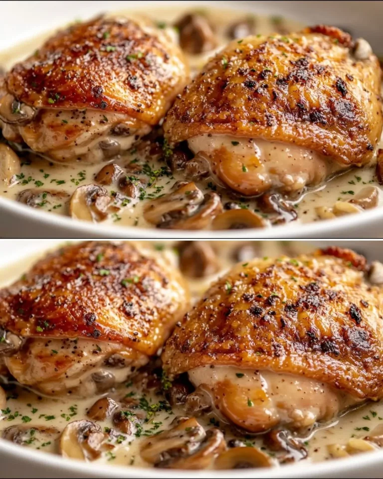 Golden Chicken Thighs in Creamy Mushroom Garlic