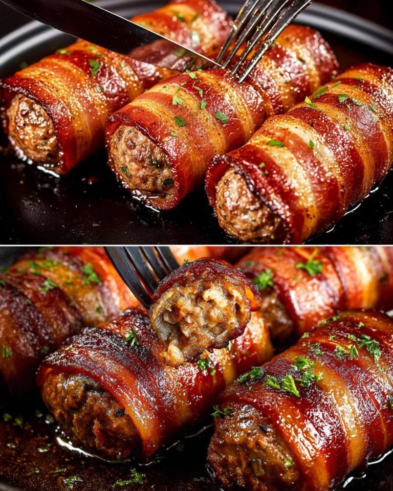 Beef and Vegetable Rolls Wrapped in Turkey Bacon with Parmesan Potatoes