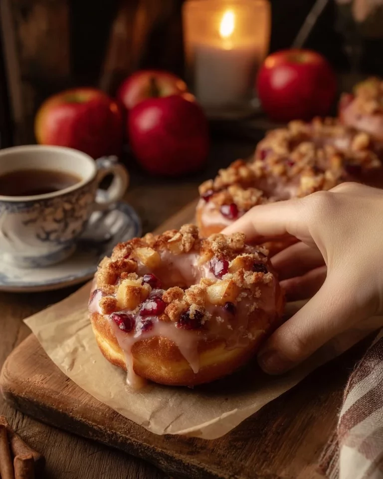Freshly baked Apple Cheesecake Buns with crumble topping and a sweet glaze