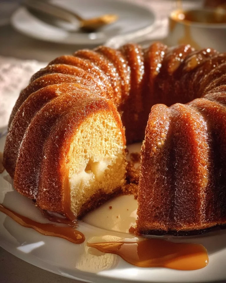 Delicious Banana Cream Cheese Bundt Cake topped with cream cheese frosting