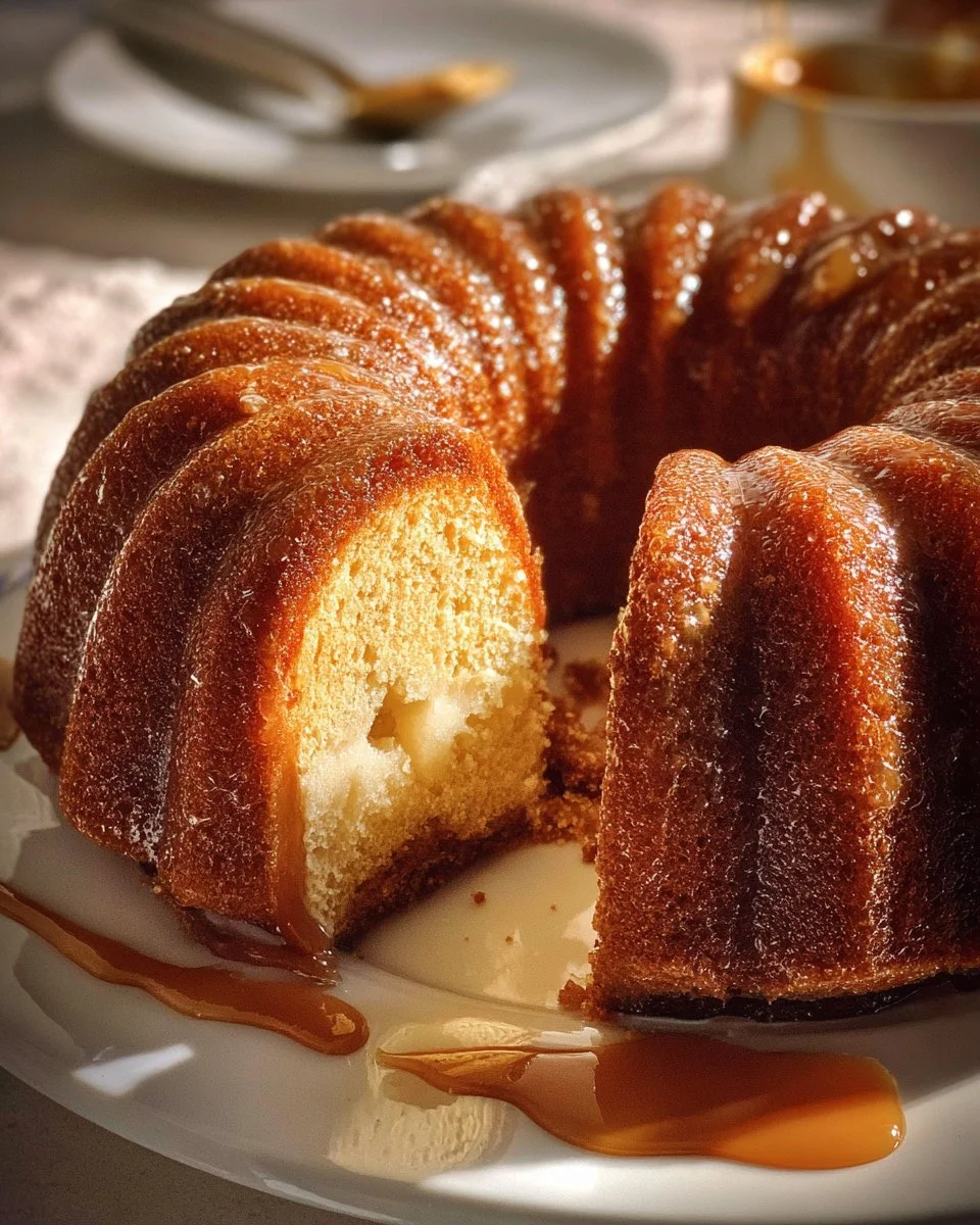 Delicious Banana Cream Cheese Bundt Cake topped with cream cheese frosting