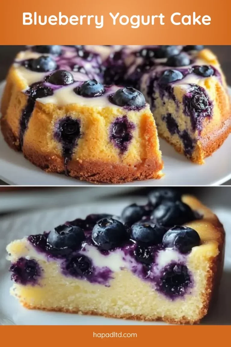 Delicious blueberry yogurt cake topped with fresh blueberries