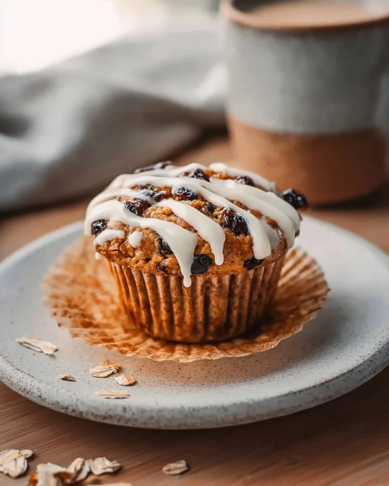 Carrot cake baked oatmeal cups displayed on a wooden table with a sprinkle of nuts.