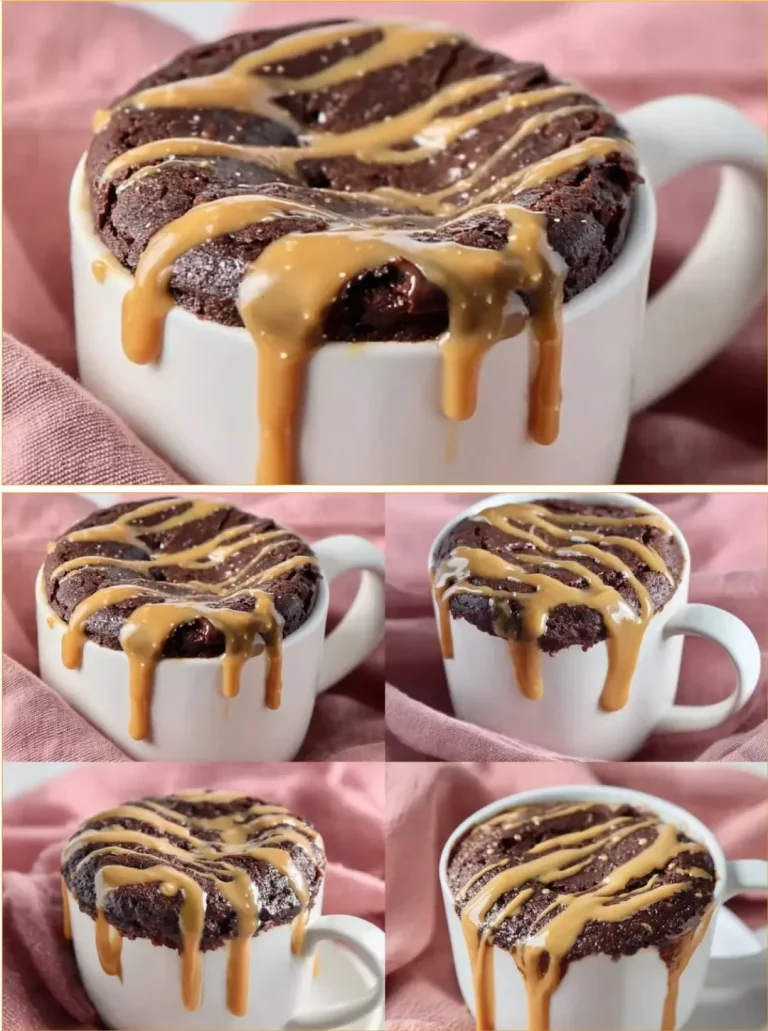 Delicious Chocolate Protein Mug Cake served in a white mug on a wooden table