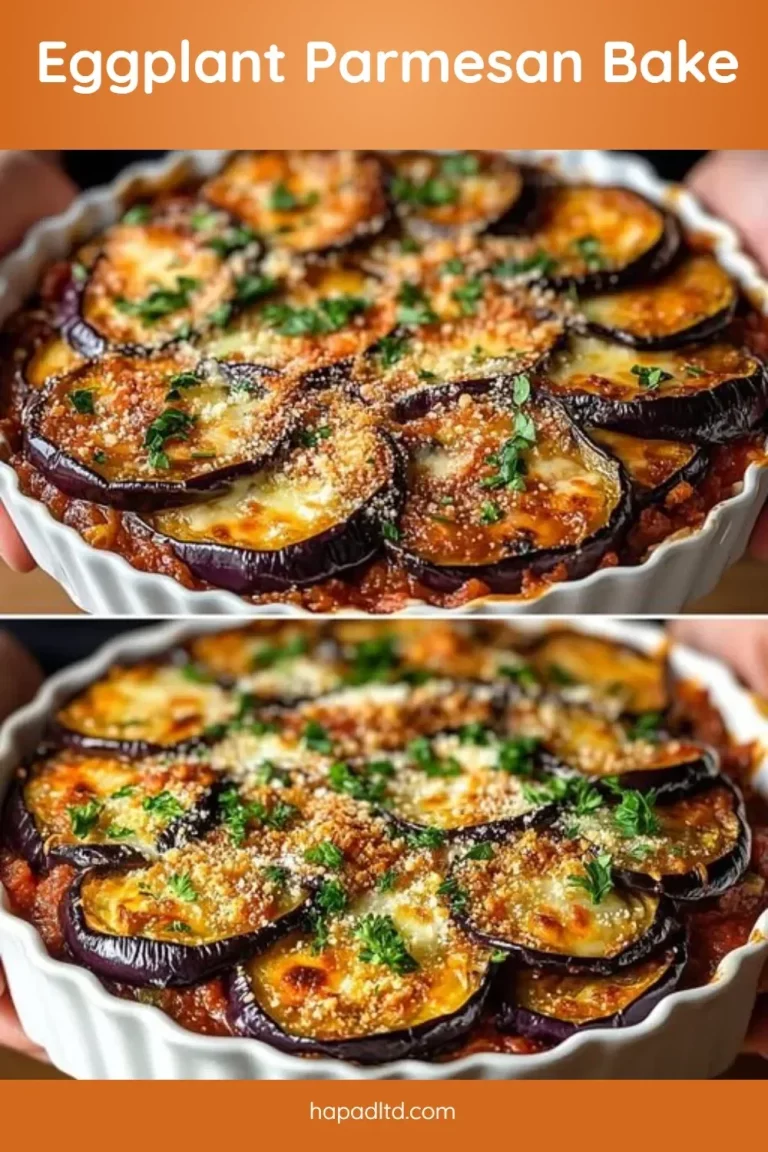 Deliciously baked eggplant parmesan ready to serve.