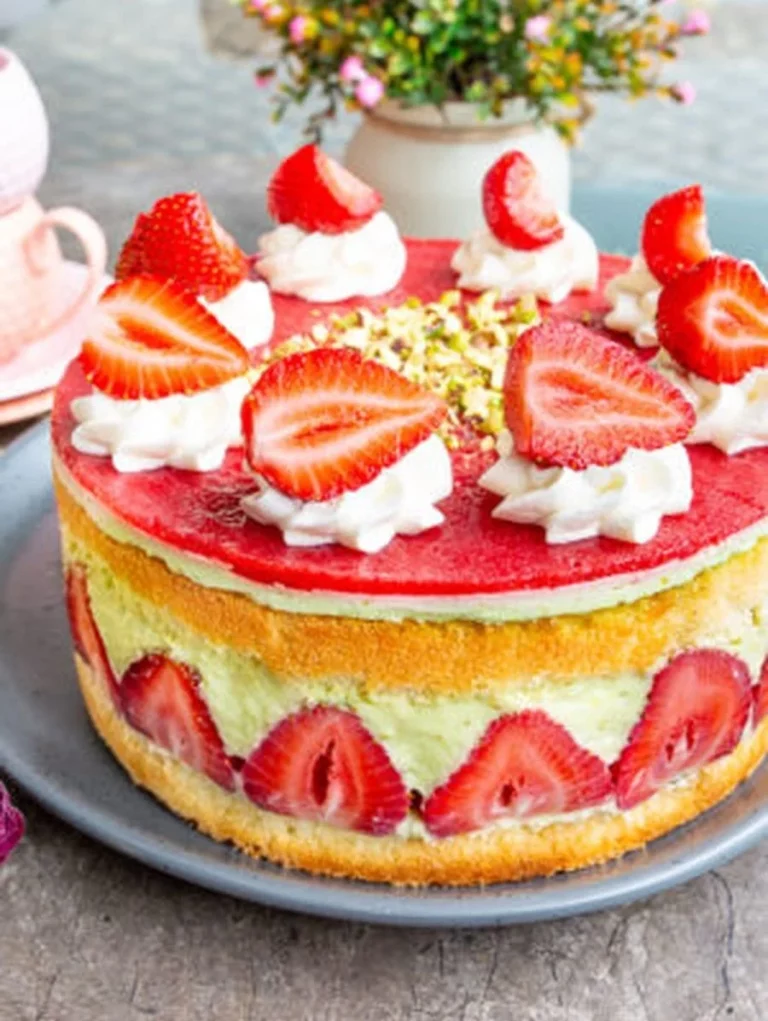 Delicious Frezier Cake with layers of strawberries and cream