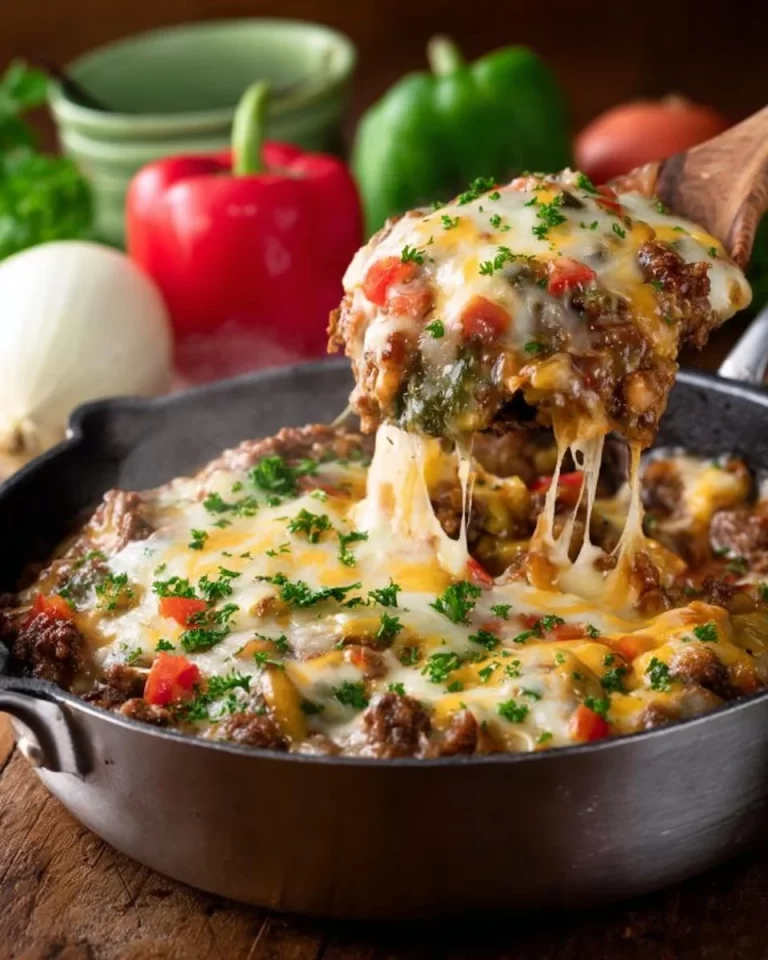 Ground Beef Stuffed Pepper Skillet dish with vibrant colors and ingredients