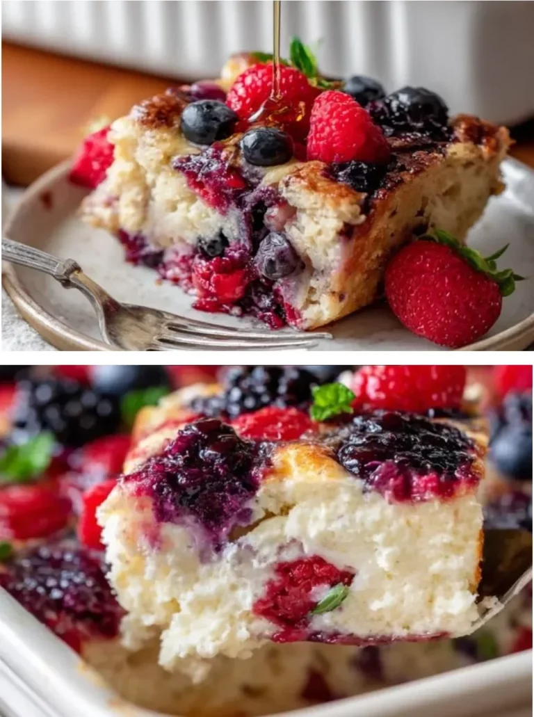 High Protein Triple Berry Bake with assorted berries and nutritious ingredients