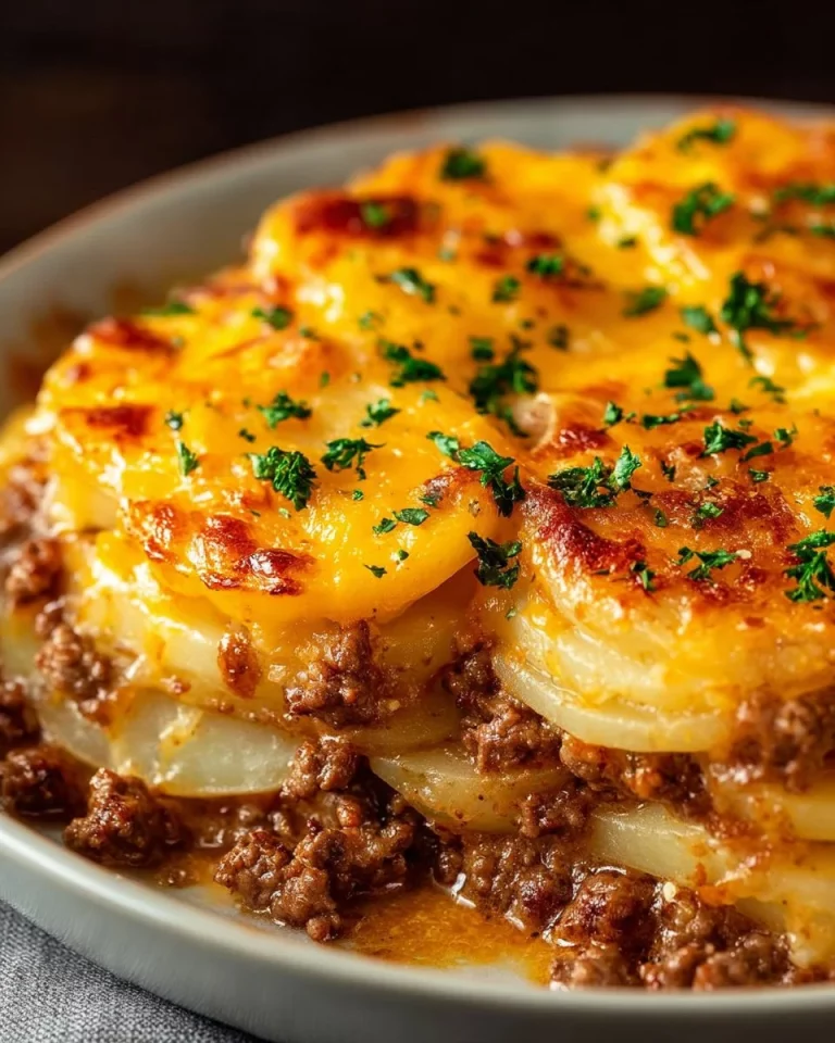 Delicious Hobo Casserole with layers of meat and vegetables