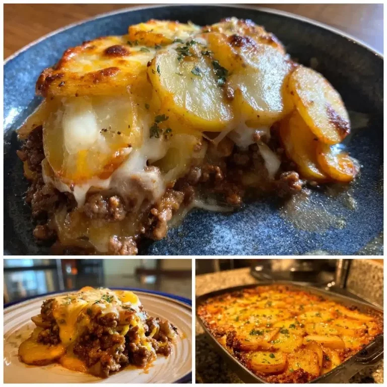 Delicious Hobo Casserole with Ground Beef and Potatoes served in a baking dish