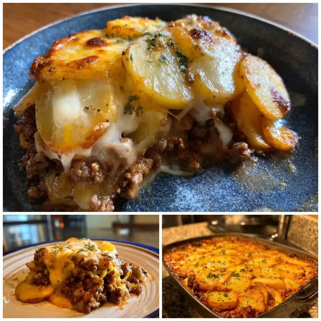 Delicious Hobo Casserole with Ground Beef and Potatoes served in a baking dish