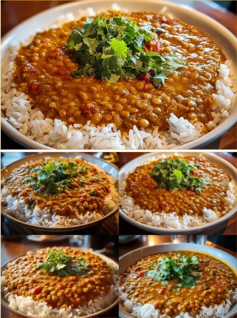 Delicious bowl of lentil curry garnished with fresh herbs