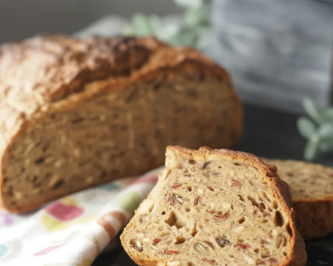 Freshly baked sun-dried tomato olive bread with crusty texture and Italian flavors.