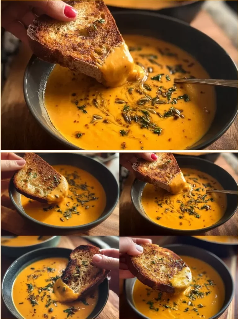 Creamy protein-packed butternut squash soup garnished with herbs
