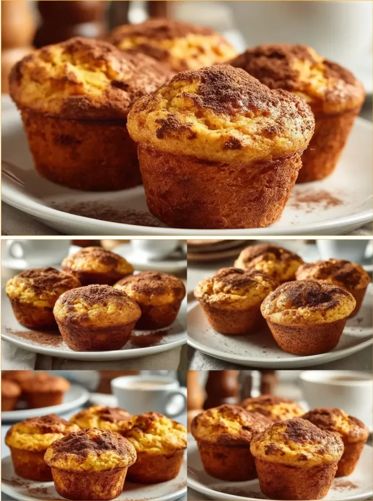Delicious pumpkin spice cottage cheese protein muffins on a wooden table