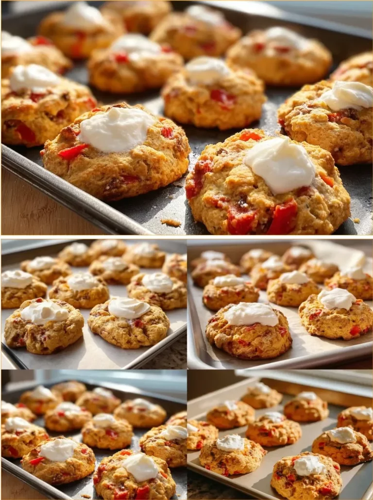 High protein breakfast biscuits with roasted red pepper and goat cheese