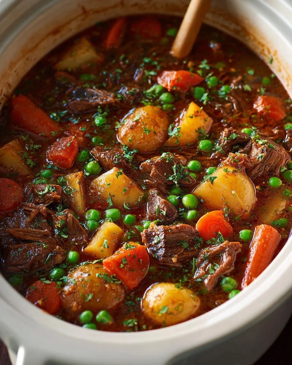 Delicious slow cooker beef stew with tender meat and vegetables