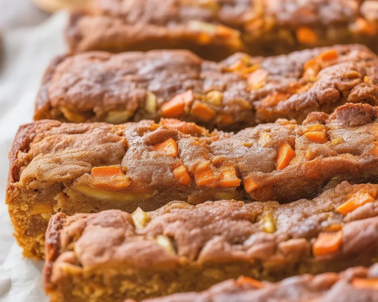Freshly baked spiced carrot apple bread topped with nuts and spices.