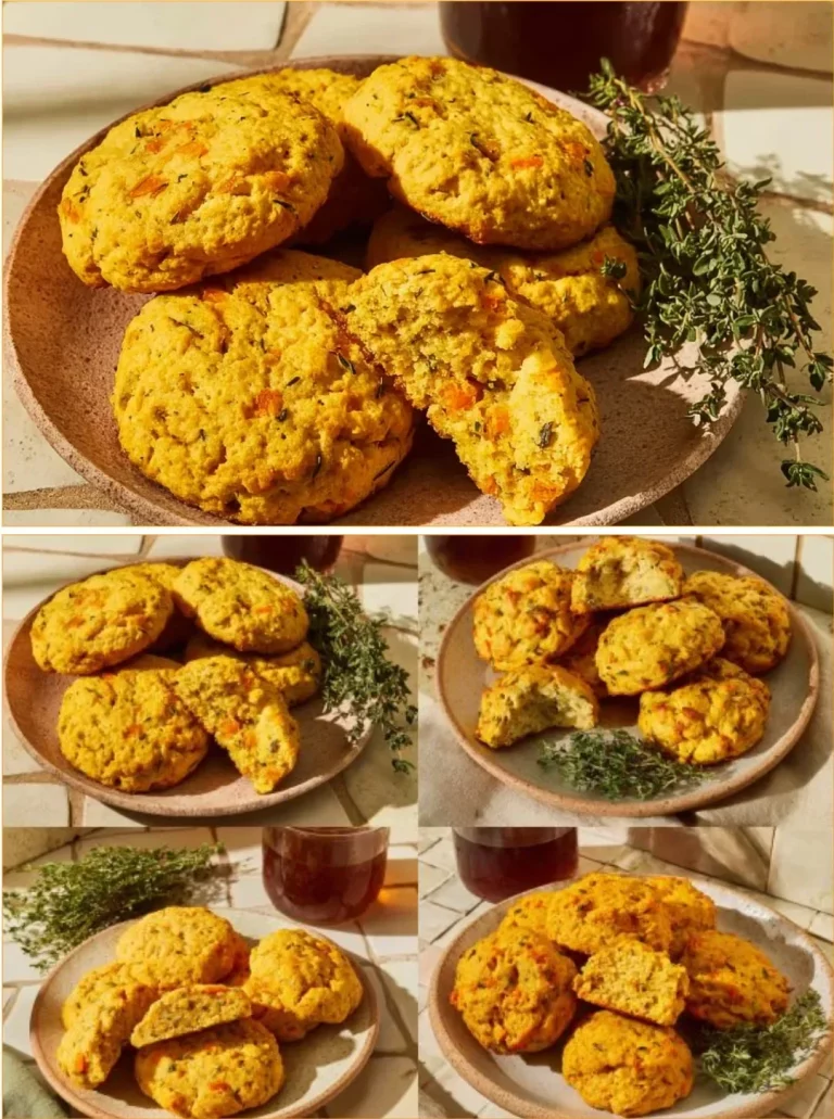 High-protein Sweet Potato, Maple, and Sage breakfast biscuits on a wooden table