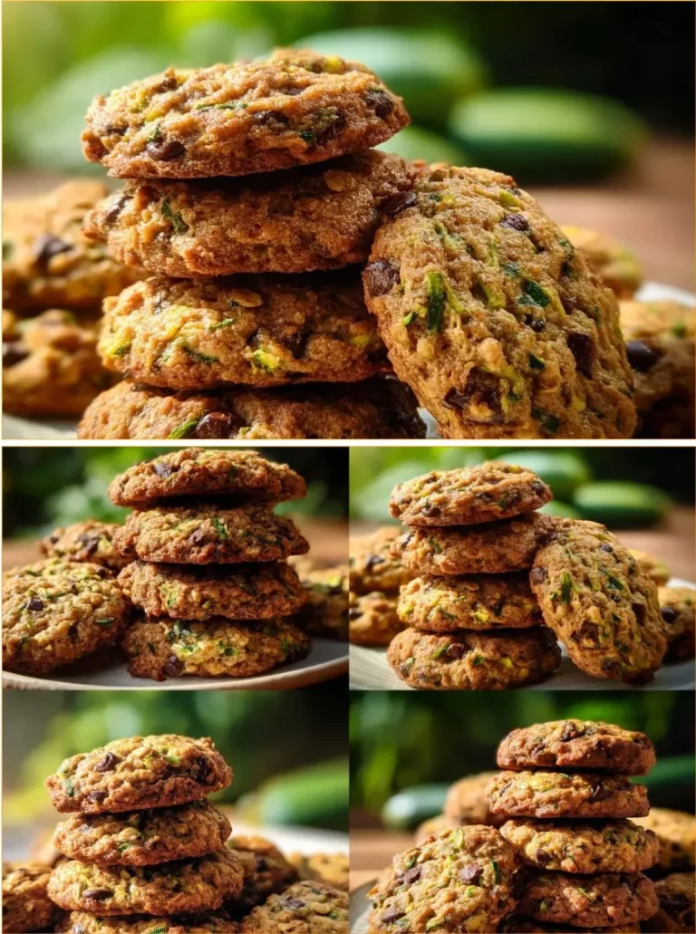 Freshly baked zucchini cookies on a wooden surface