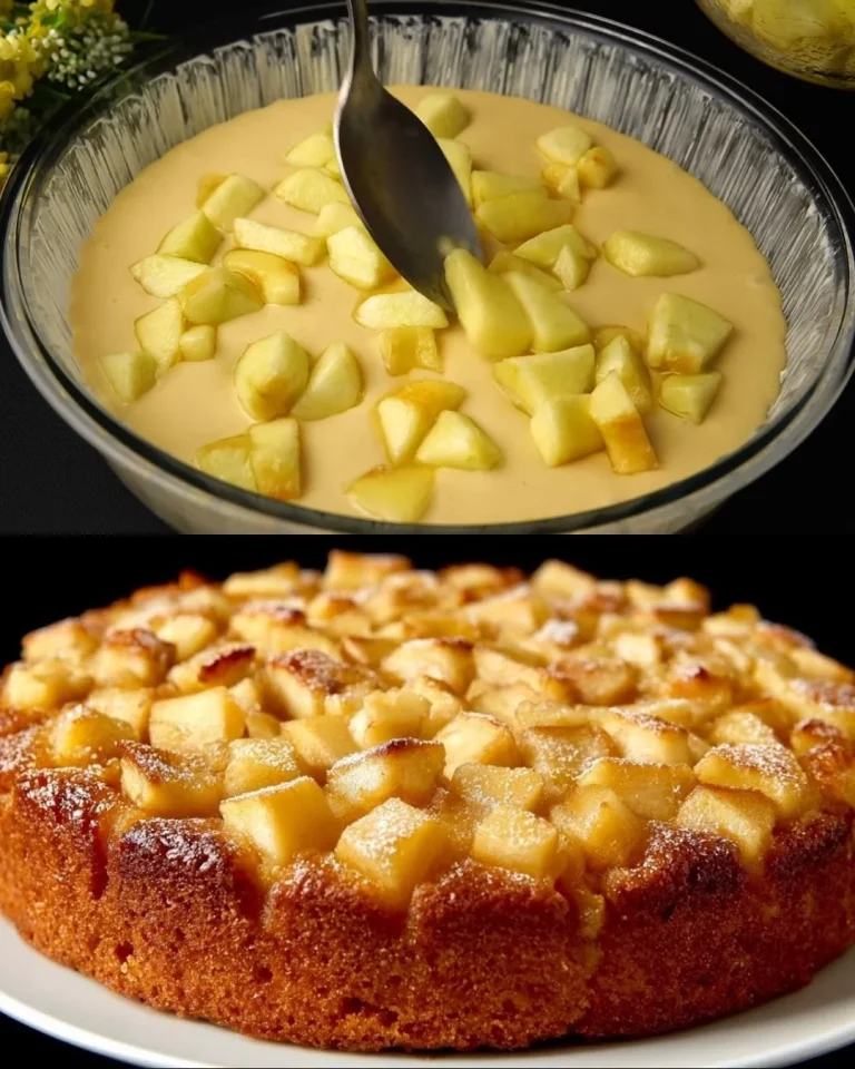 Delicious homemade apple cake topped with fresh apples and spices