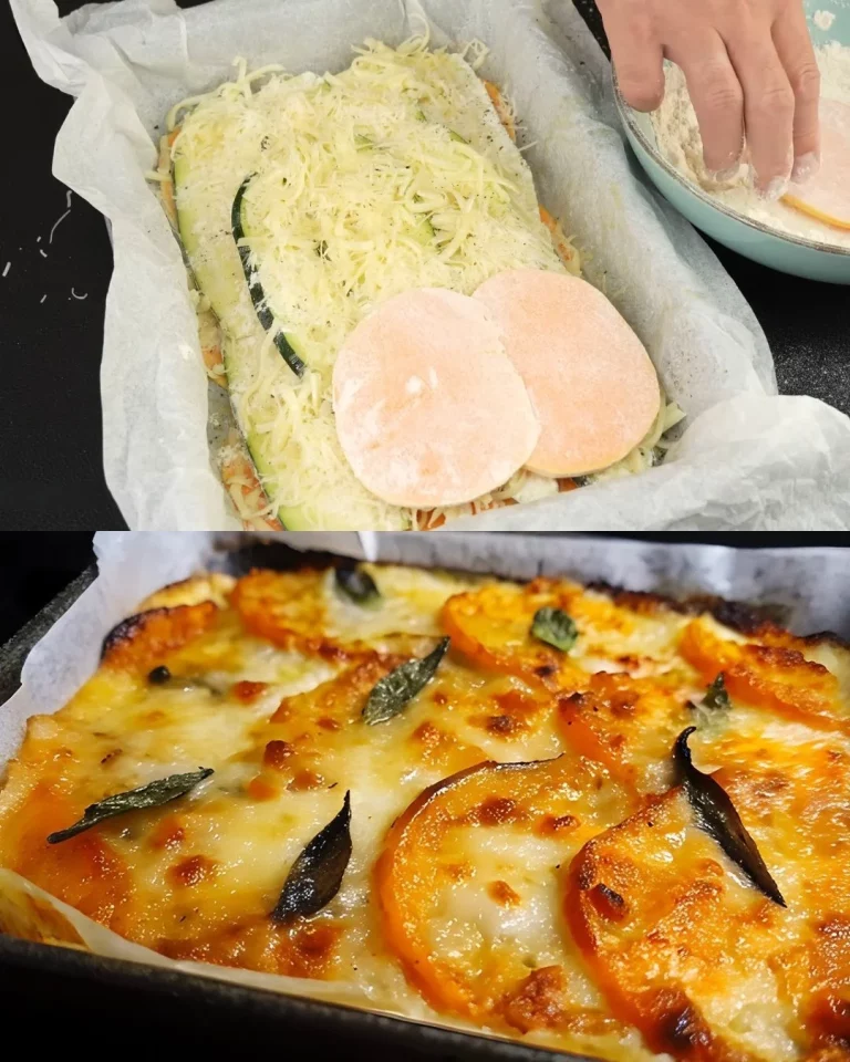 Baked pumpkin zucchini with melted cheese in a dish