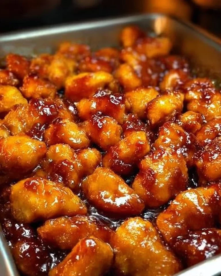 Baked sweet and sour chicken dish garnished with vegetables